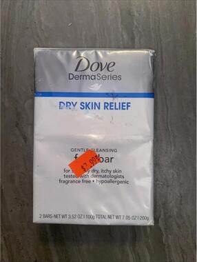 2 bars Dove Derma DRY SKIN RELIEF Face gentle cleansing Soap